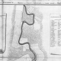Kaart van de landgoederen in Berbice, gegraveerd door Samuel John Neele, gehecht aan een brief van de Nederlandse gouverneur A.J. van Imbyze van Batenburg (1799).