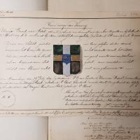 Stukken betreffende de vaststelling van het wapen, 1819, Zeeuws Archief, Koninklijke Maatschap De Wilhelminapolder, toegang 250 inv. nr 131. 