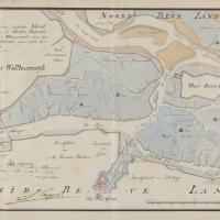 Kaart der te bedijken Schorren van Goes, liggende tusschen Noord- en Zuid-Beveland Wolphartsdijk en de Ooster Schelde, ca 1884. Zeeuws Archief, Koninklijke Maatschap De Wilhelminapolder, toegang 250, inv. nr 849.