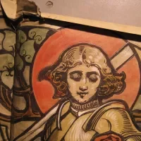 Detail van karton voor een rond raam voorstellende Sint Martinus voor de "Groote Kerk".
