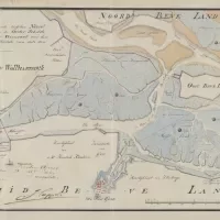 Kaart der te bedijken Schorren van Goes, liggende tusschen Noord- en Zuid-Beveland Wolphartsdijk en de Ooster Schelde, ca 1884. Zeeuws Archief, Koninklijke Maatschap De Wilhelminapolder, toegang 250, inv. nr 849.