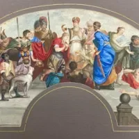 Anoniem, David tot koning gezalfd, ontwerptekening voor een waaier, ca. 1780, KOG collectie waaiertekeningen.  