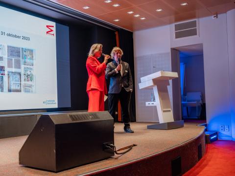 Jasper Faase en Desiree Hoving bij  de netwerkbijeenkomst 31 oktober 2023 (foto Janou Munnik)